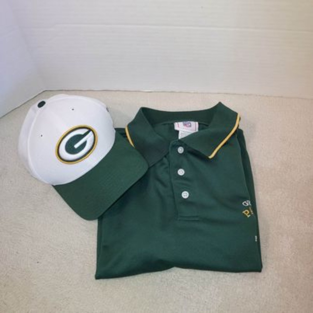 Green Bay Packers Short Sleeve Polo size L and baseball cap size S/M